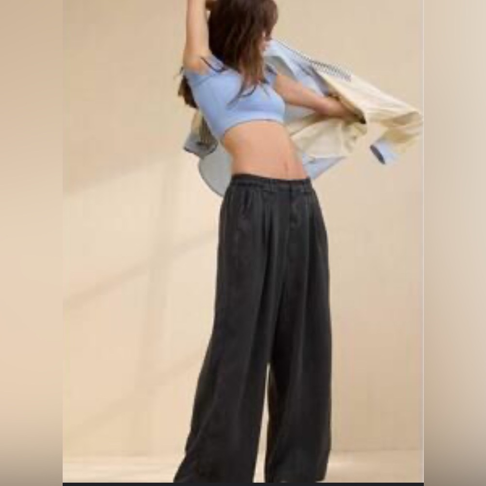 AERIE DRAPEY CHILL WIDE LEG TROUSER DARK GREY 100% VISCOSE NEW WITH TAGS XL